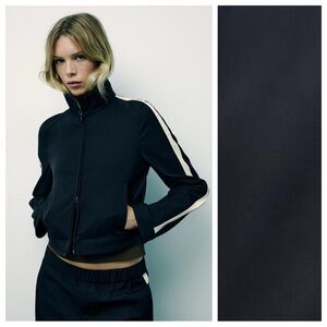 NWT. Zara Navy Blue Jacket with Side Stripes. Size L.